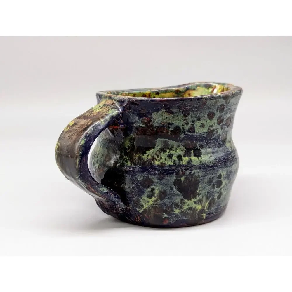 Clay Pottery Creamer Milk Pour Cup Jug Green Spot Glaze Home Accent Decor 3.5